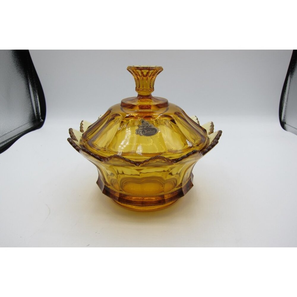 Vintage Fenton Amber Large Heavy Candy Dish with Lid